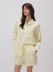 Szorty z lnem - jasnożółty