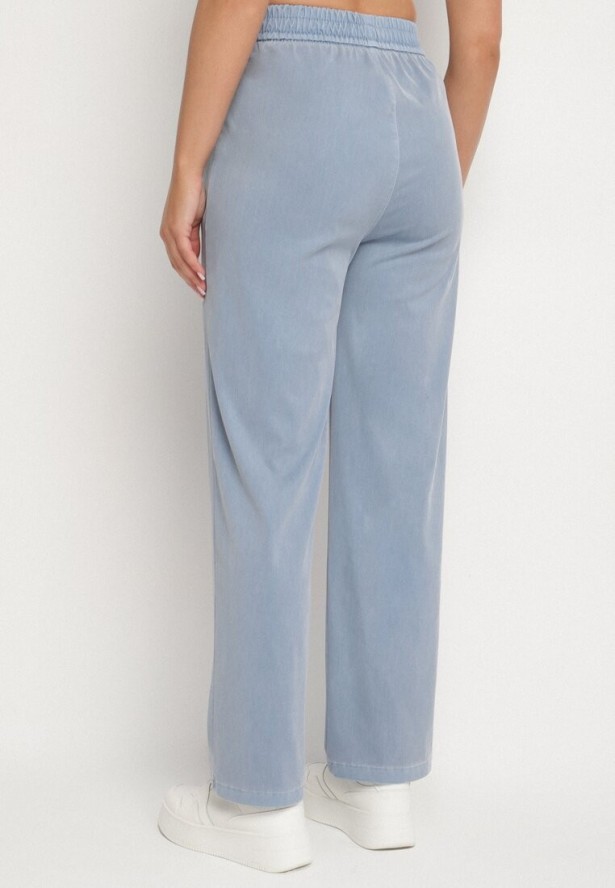 Niebieskie Spodnie z Wiskozą o Prostym Kroju z Aplikacją w Talii Frolessa