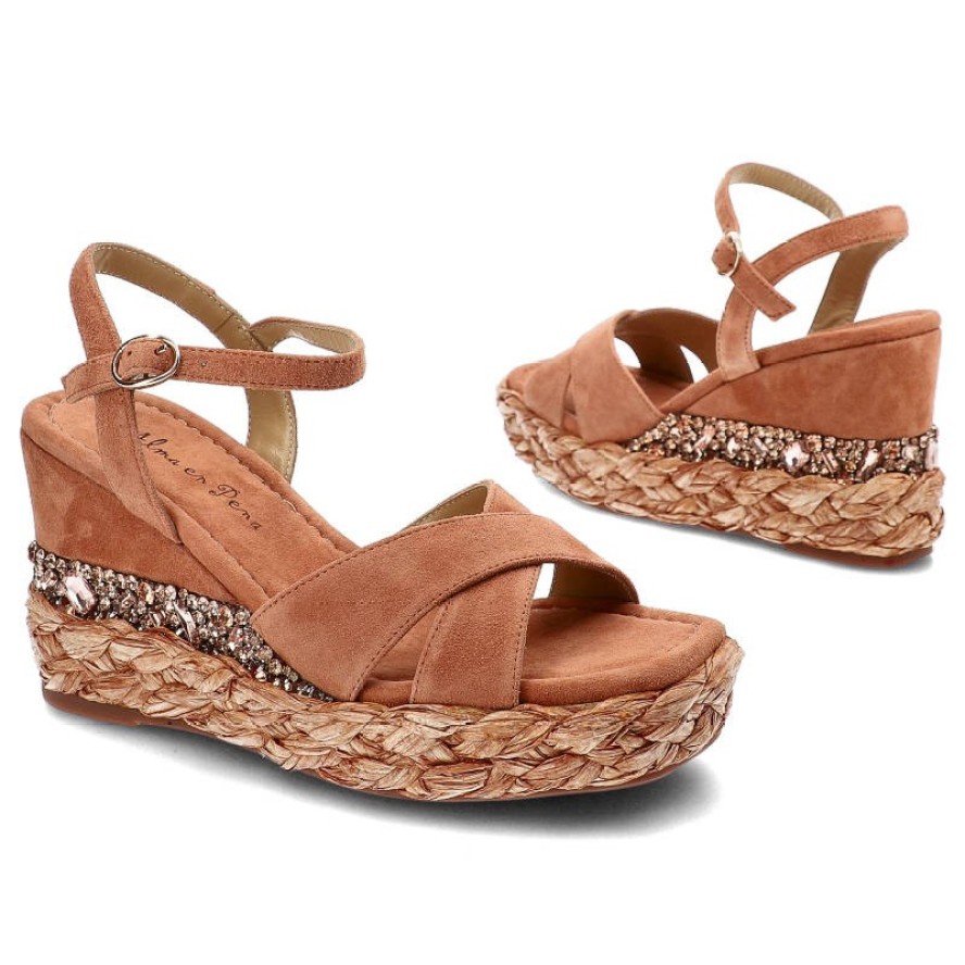 Pomarańczowe Sandały Alma En Pena Eleganckie Buty Na Koturnie