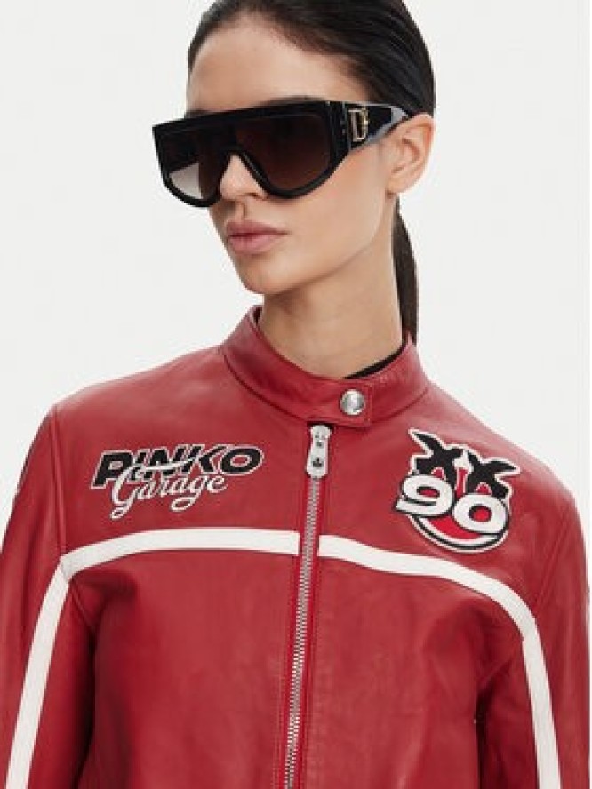 PINKO Kurtka skórzana 105296 Bordowy Regular Fit