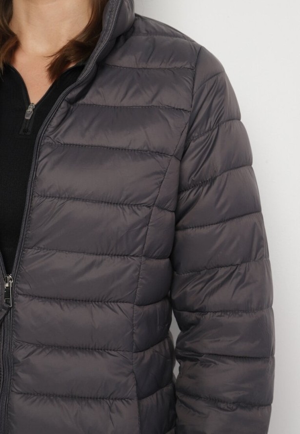 Ciemnoszara Pikowana Kurtka w Klasycznym Stylu Nelaniel