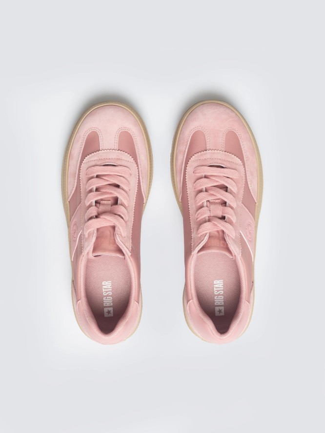 Sneakersy damskie z dodatkiem skóry naturalnej różowe TT274196 601