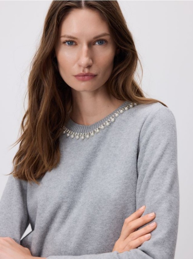 Bluza z ozdobnym dekoltem - ciemnoszary