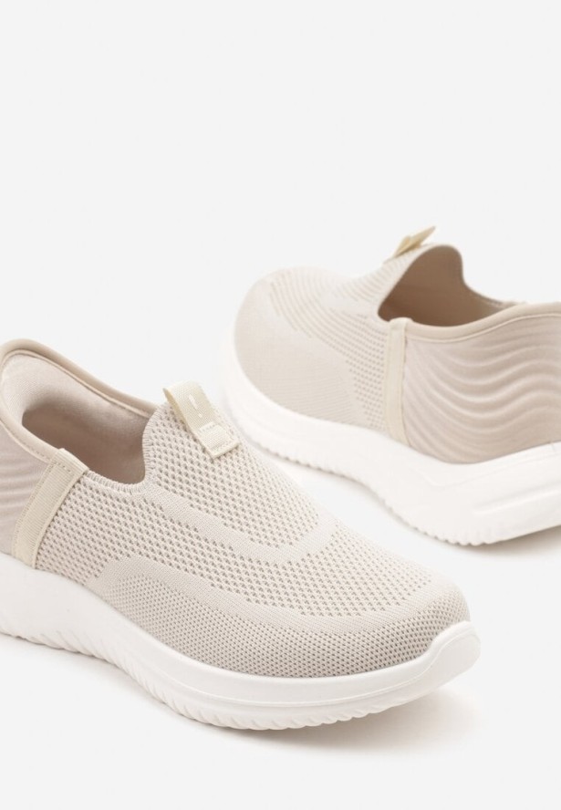 Beżowe Buty Sportowe Sneakersy z Miękką Cholewką pod Kostkę Weamara