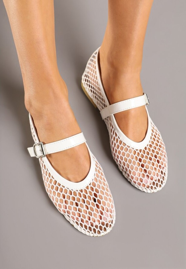 Białe Balerinki z Siateczki z Paskiem z Klamerką Artewi