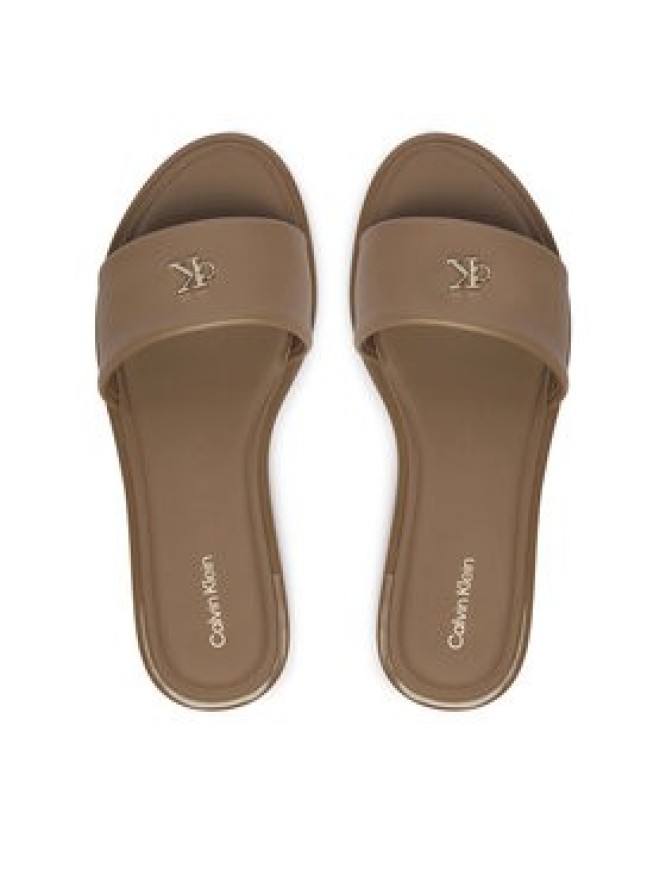Calvin Klein Klapki Round Flat Sndl Lth Bar Hw 2 HW0HW02925 Beżowy
