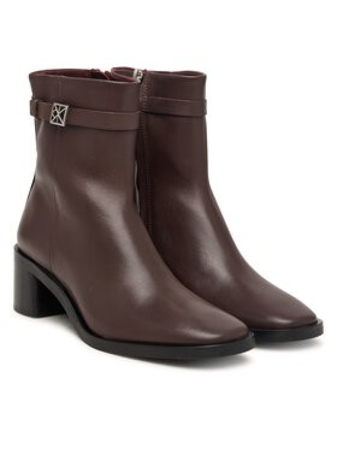 Calvin Klein Botki Block Heel Ank Boot Lth Hdw HW0HW03171 Brązowy