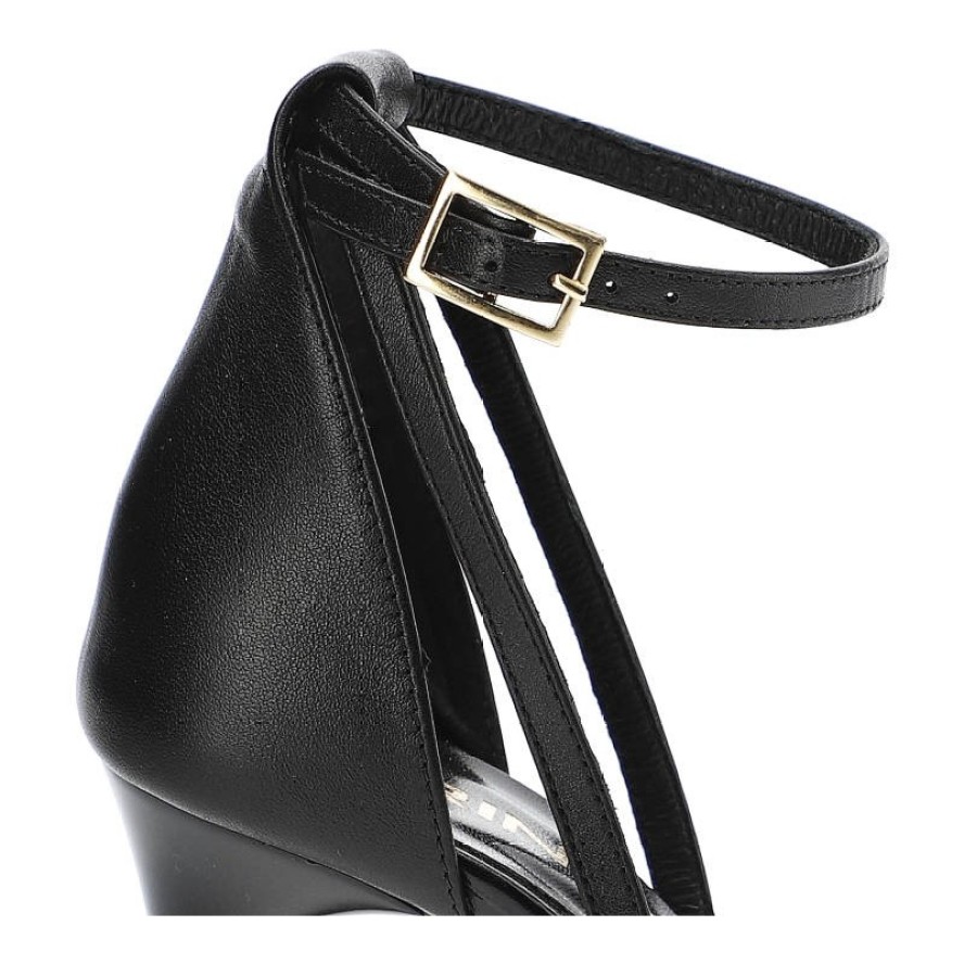 Sandały damskie Karino, naturalna skóra licowa smukły wysoki obcas podkreślający sylwetkę, czarny lico, 4165-076-P