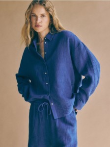 Szorty z bawełnianego muślinu - niebieski