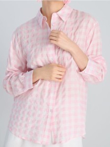 Koszula w kratę z kołnierzykiem - różowy