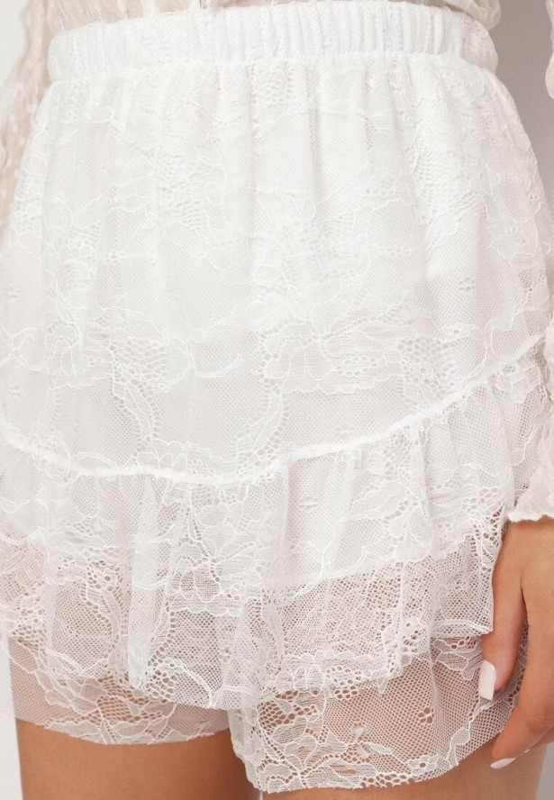 Białe Spódnico-Szorty z Koronki z Wiskozą Voreta