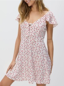 Sukienka mini z wiązaniem - złamana biel