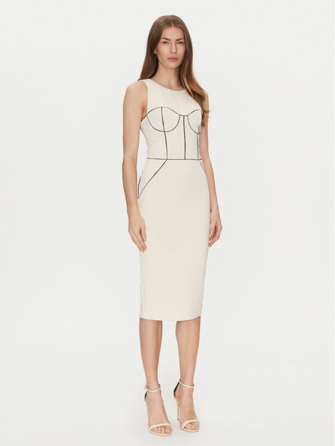 Elisabetta Franchi Sukienka koktajlowa AB-724-51E2-V440 Écru Slim Fit