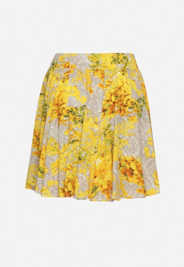 Żółte Spódnico-Szorty z Wysokim Stanem Ozdobione Kwiatami Sunileia
