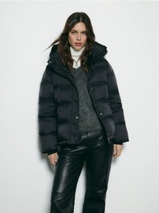 Pikowana kurtka z puchem - czarny