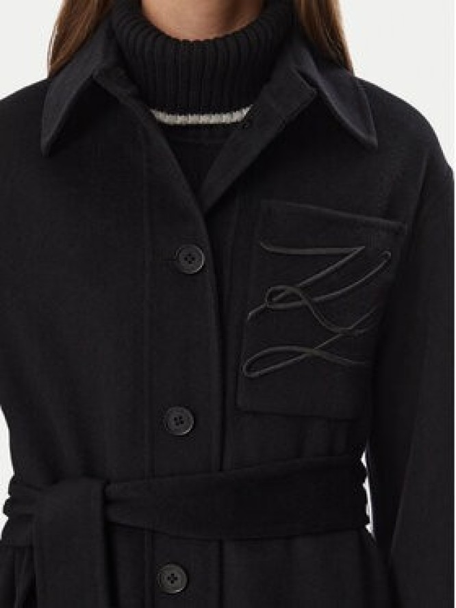 KARL LAGERFELD Płaszcz wełniany B4W15013 Czarny Regular Fit