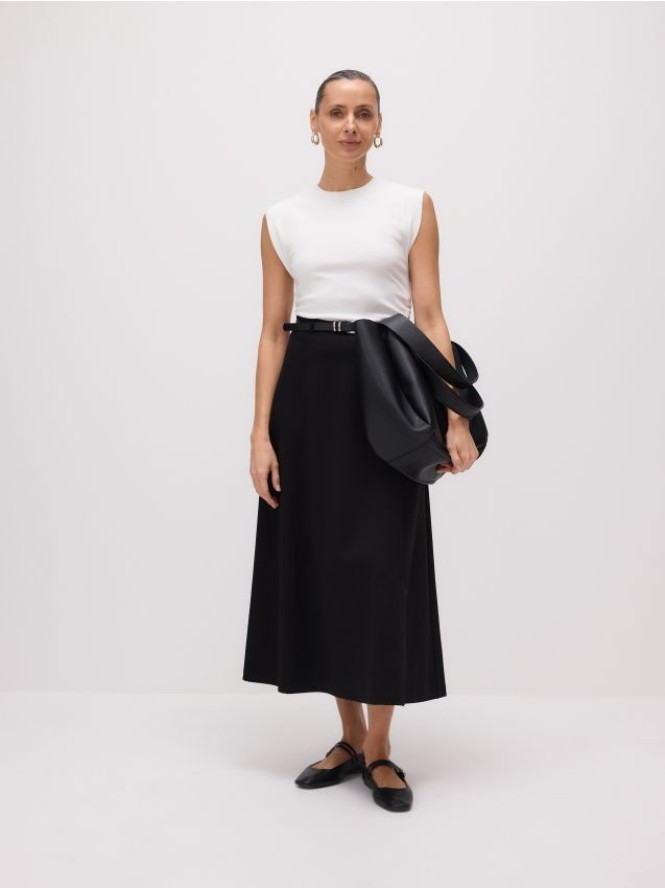 Spódnica midi z paskiem - czarny