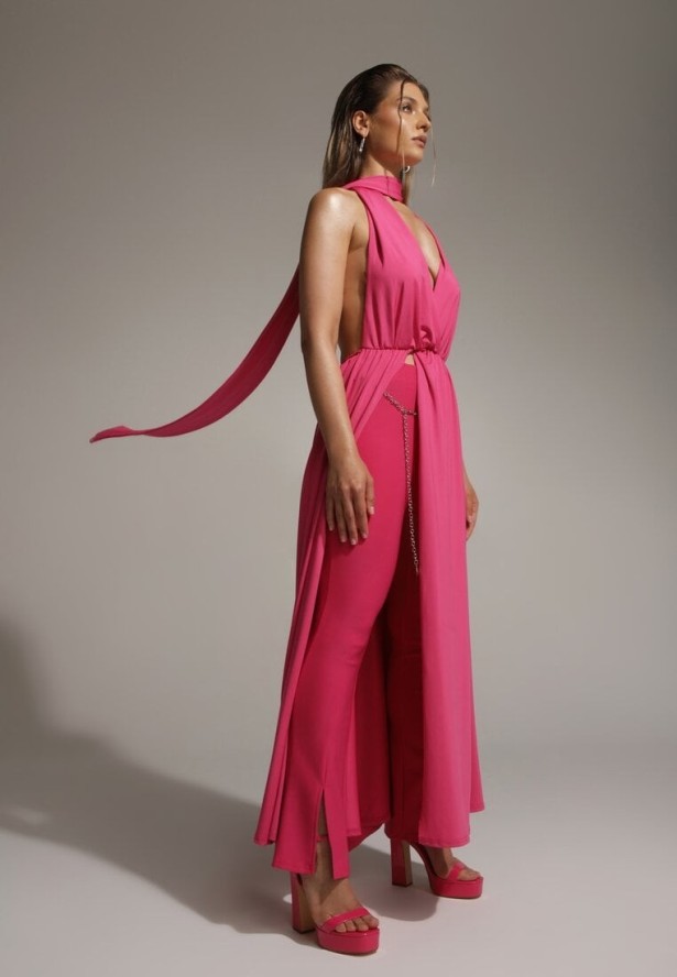 Fuksjowe Lakierowane Sandały na Wysokim Obcasie z Platformą Ekelia