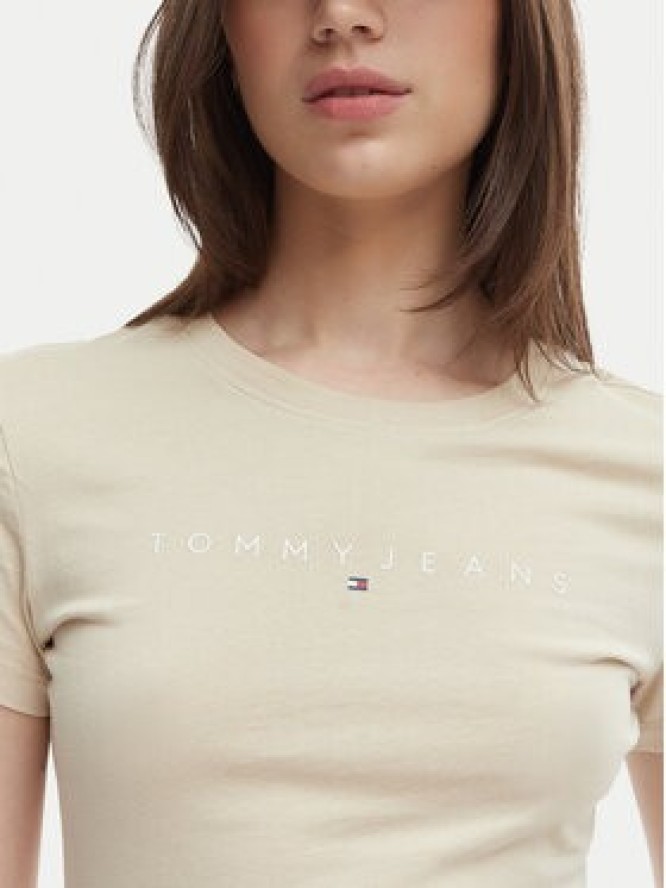 Tommy Jeans T-Shirt DW0DW18398 Beżowy jasny Slim Fit