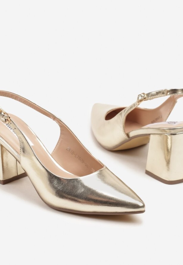 Złote Sandały Slingback na Słupkowym Obcasie Tenella