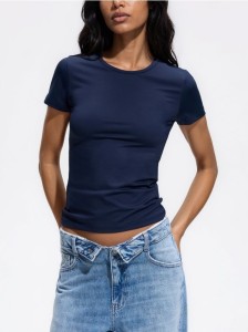 T-shirt slim fit - granatowy