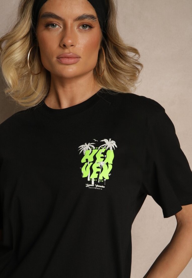 Czarna Bawełniana Koszulka z Palmami Sunisora