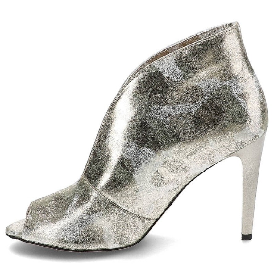 Złote Botki Carinii Eleganckie Skórzane Buty Na Obcasie