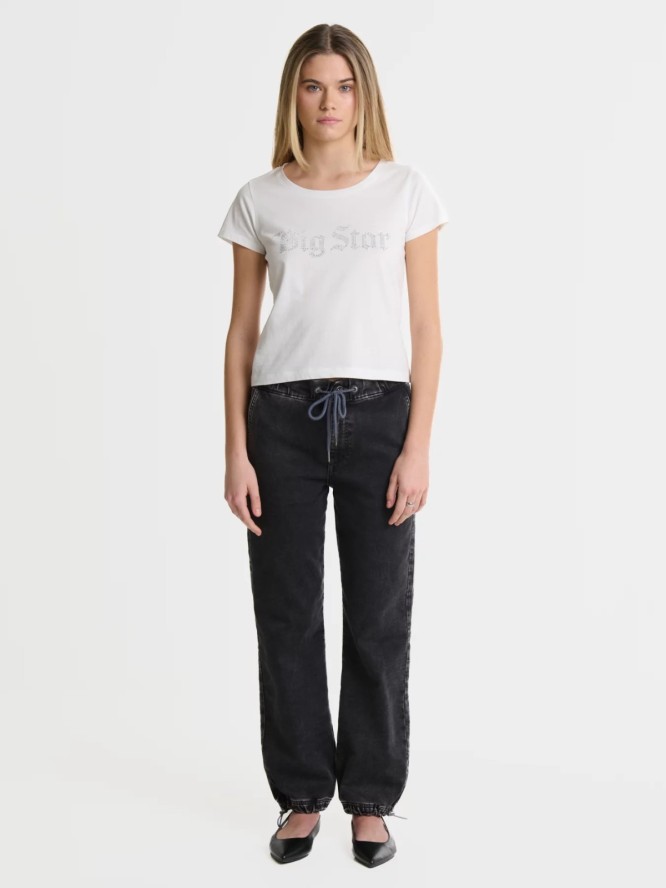 Jeansy damskie loose z regulacją dołu nogawki czarne Robbin 919