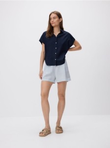 Szorty z dodatkiem lnu - jasnoniebieski