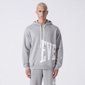 EXCLUSIVE BLUZA Z KAPTUREM Z LOGO SIWY MELANZ BAWELNA, POLIESTER