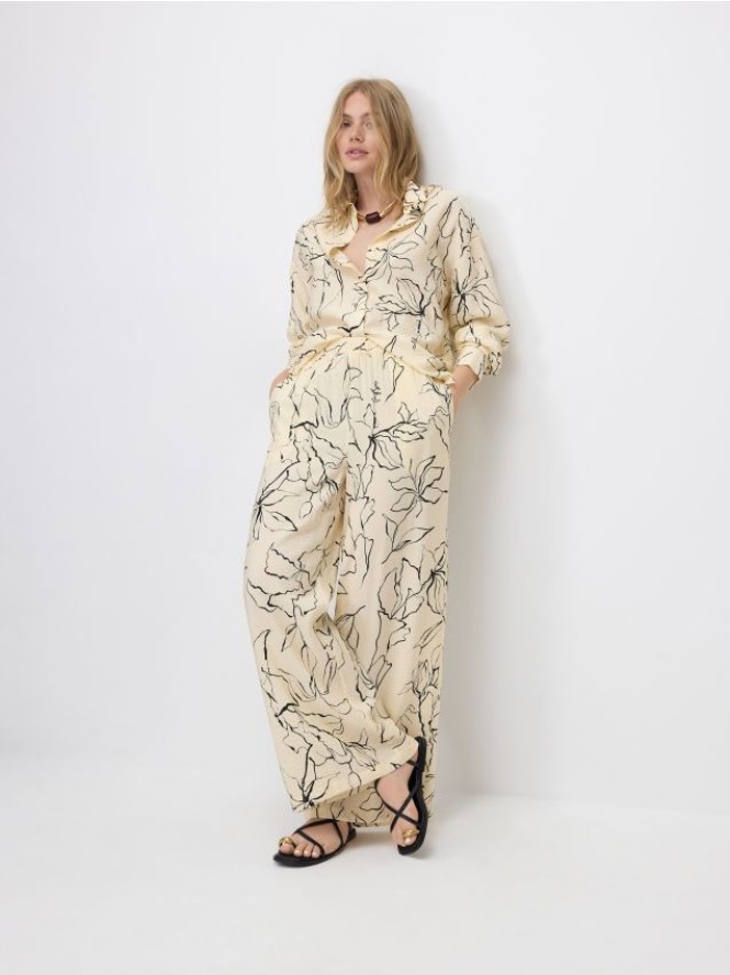 Wzorzyste spodnie z wiskozą - wielobarwny