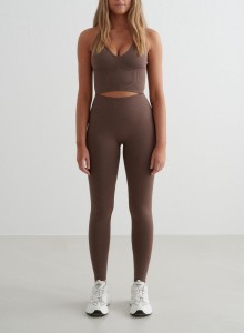 Damskie legginsy bezszwowe, wysoki stan, squat proof petite Shape brąz macchiato