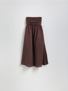 Sukienka midi z lnem - brązowy