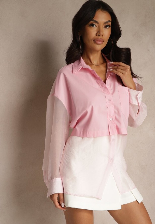 Różowa Koszula Ozdobiona Przezroczystymi Rękawami Tilaria