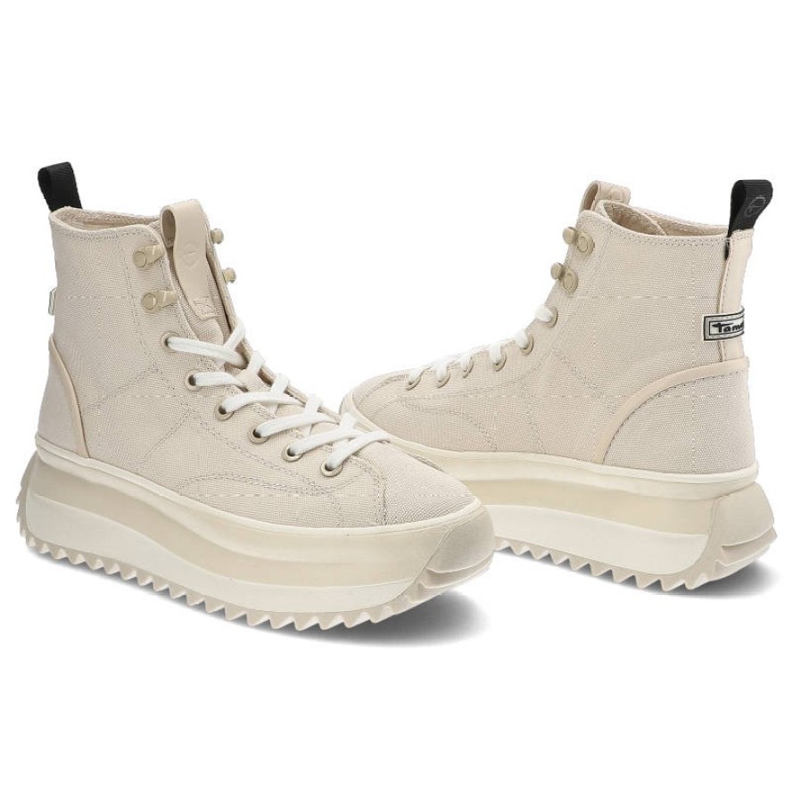 Sneakersy damskie Tamaris, tekstylna cholewka o wysokim kroju klasyczne sznurowanie z metalowymi oczkami masywna platforma, ivory, 1-25201-28-418