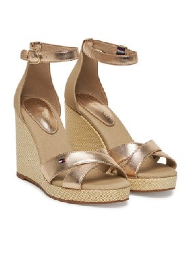 Tommy Hilfiger Sandały Flag Metallic High Wedge Espad FW0FW08811 Złoty