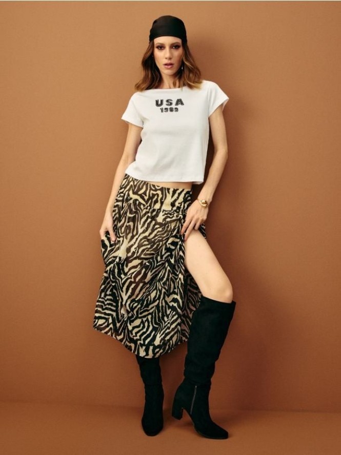 Spódnica midi ze wzorkiem - wielobarwny