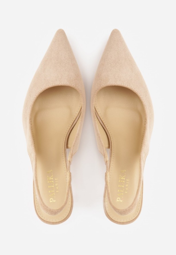 Beżowe Szpilki Slingback na Klepsydrowym Obcasie Vedera