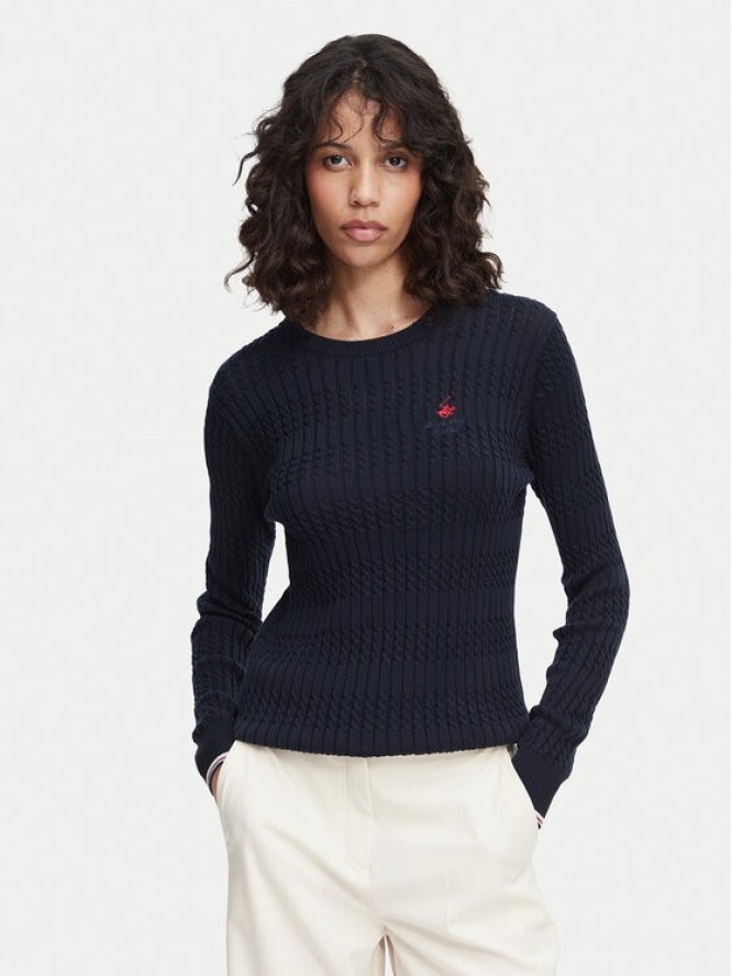 Beverly Hills Polo Club Sweter P-SS26W-M537390 Granatowy Regular Fit