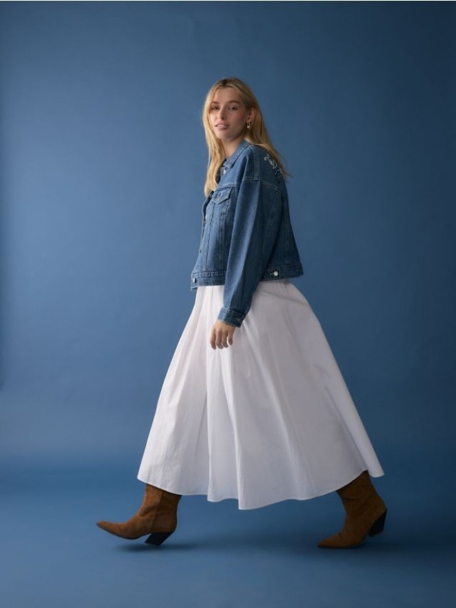 Bawełniana spódnica z zakładkami - biały