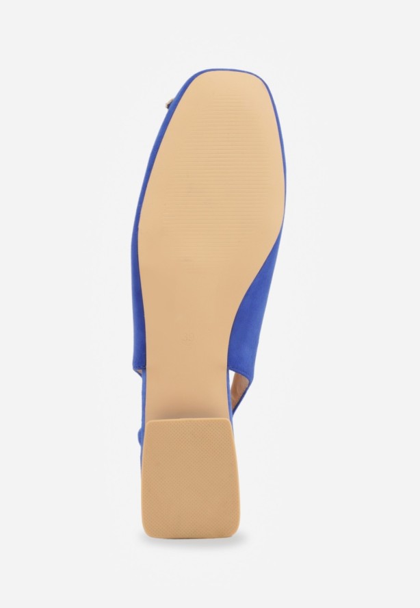 Niebieskie Czółenka Slingback Vices z Cyrkoniami i Wkładką ze Skóry Eklina