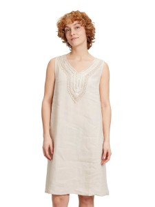 CARTOON Lniana sukienka w kolorze kremowym rozmiar: 36