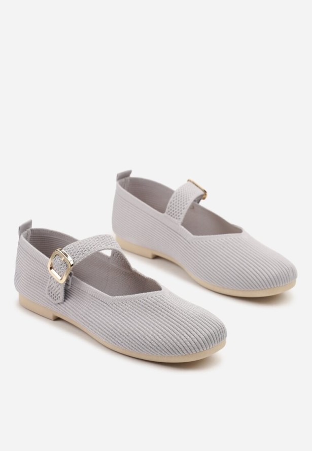 Szare Balerinki z Ozdobnym Paskiem Tellenna