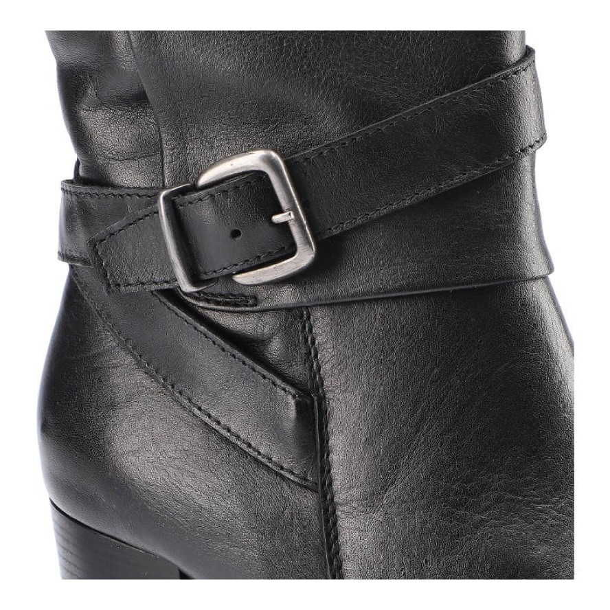 Czarne Botki Pollonus Damskie Skórzane Obuwie