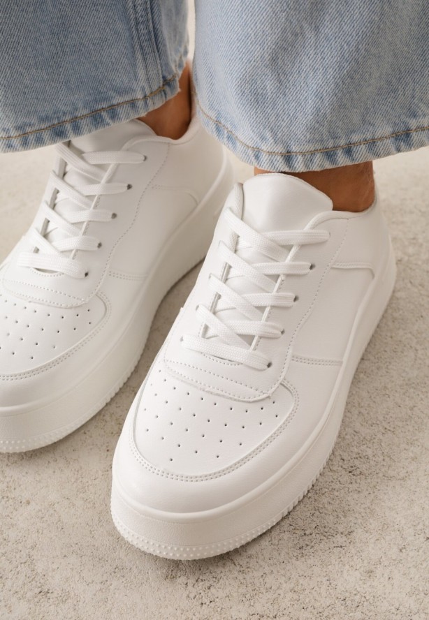 Białe Sneakersy na Platfromie z Bieżnikiem i Perforacją Artie