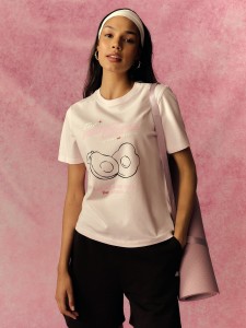 4F T-shirt relaxed z nadrukiem damski - różowy M