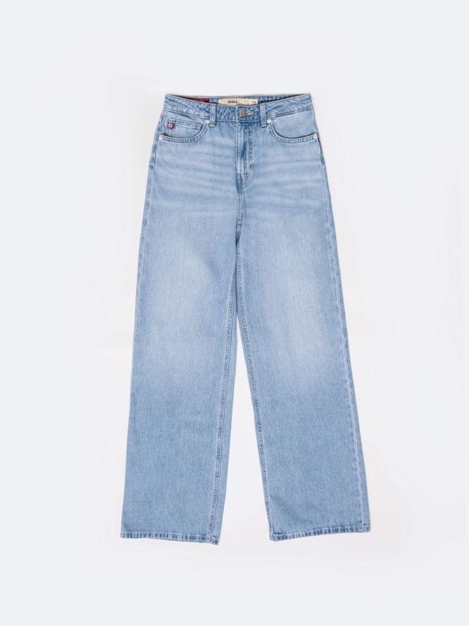 Jeansy damskie z szeroką nogawką niebieskie Atrea 195