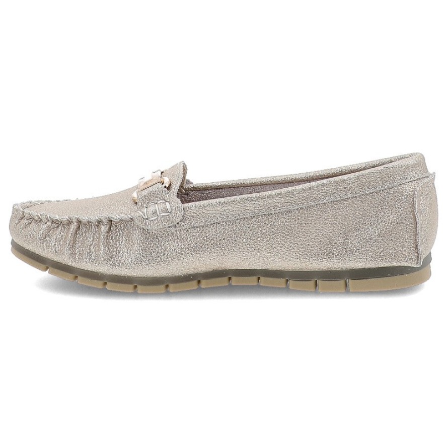 Złote Mokasyny S.Barski Eleganckie Obuwie Damskie Na Płaskiej Podeszwie