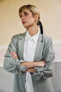 Marynarka z wiskozy i lnu oliwkowa