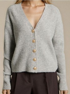 Kardigan z ozdobnymi guzikami z domieszką wełny - szary